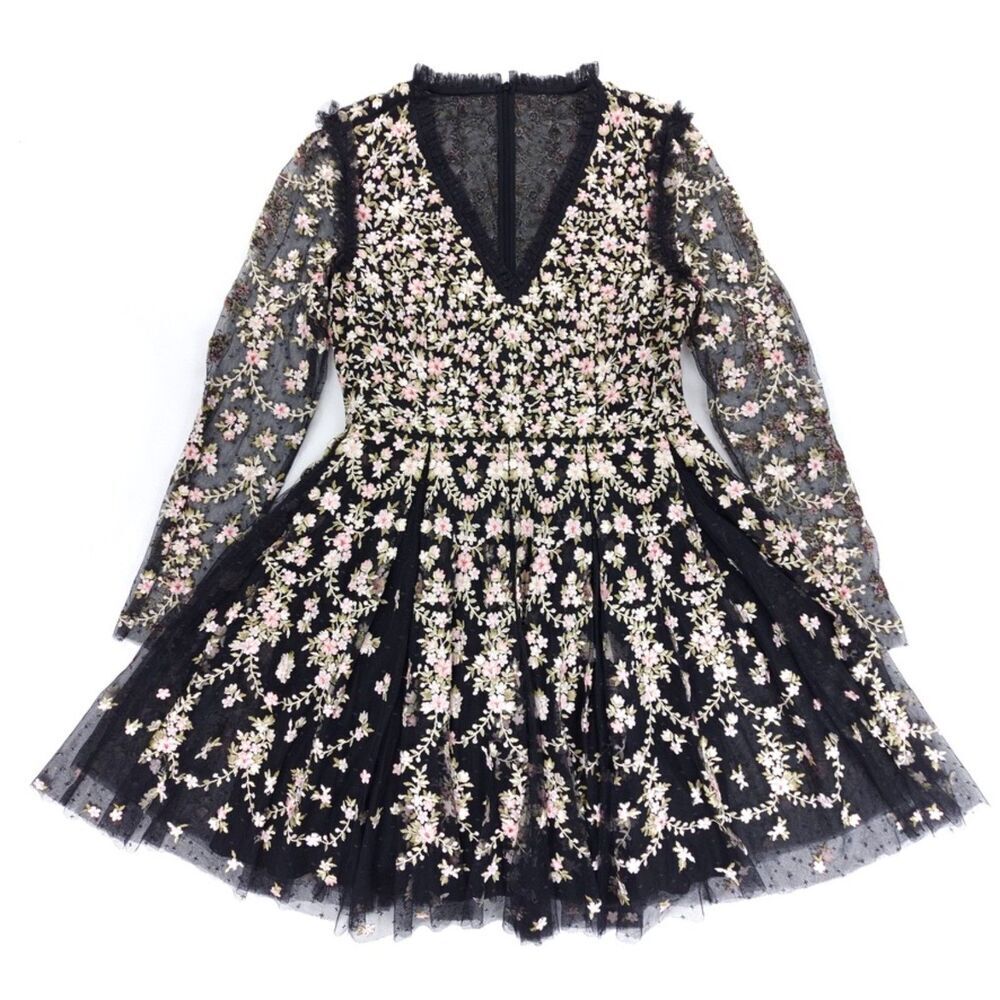 NEW Needle & Thread Victoria Ditsy VNeck Mini Dress Embroidered Whimsigoth Fairy